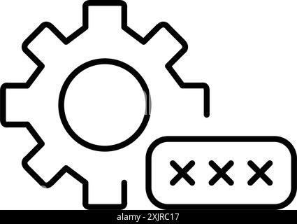 Zahnrad- und Kennworteingabefeld. Authentifizierungseinstellungen, sichere Anmeldekonfiguration. Pixelperfektes, bearbeitbares Konturvektorsymbol Stock Vektor