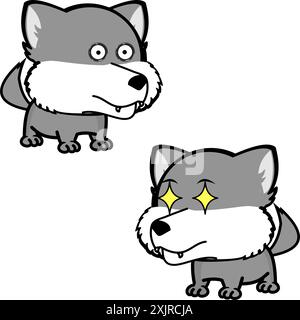 wolf Cartoon Kawaii Expressionspacksammlung im Vektorformat Stock Vektor