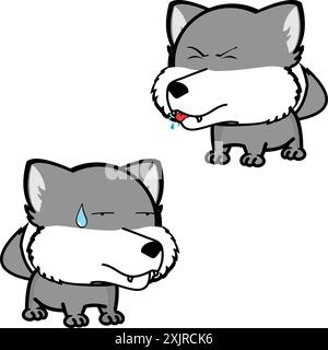 wolf Cartoon Kawaii Expressionspacksammlung im Vektorformat Stock Vektor