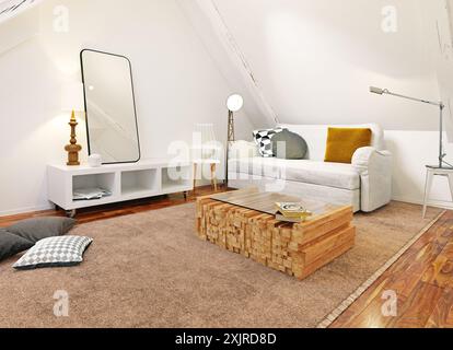 Moderne Dachgeschoss Interieur. 3d-design Rendering Stockfoto