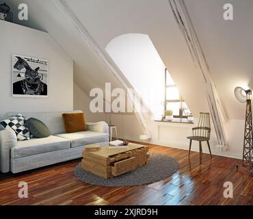 Moderne Dachgeschoss Interieur. 3d-design Rendering Stockfoto
