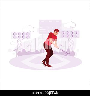 Professioneller Baseballspieler, bereit, in einem großen Wettkampf zu schlagen. Trend Moderne Vektor-flache Illustration. Stock Vektor