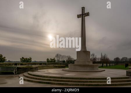 Gedenkstätte im Bedford House Friedhof des 1. Weltkriegs in Flandern, Belgien Stockfoto