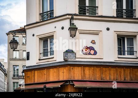 Rue Vielle du Temple, eine Straße im Marais-Viertel, und et 4th Arrondissements, Paris, Frankreich Stockfoto