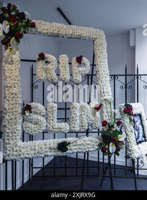 Rip SLIM bei Eminem's Slim Shady Funeral Pop Up Event im Londoner Soho. Stockfoto