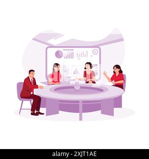 Business People Conference wurde positiv in der Vorstandssitzung durchgeführt, bei der das Wachstum von Unternehmensdiagrammen und -Statistiken erörtert wurde. Trend moderner Vektor flach i Stock Vektor