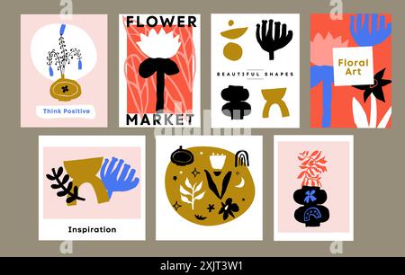 Farbenfrohes Poster-Set im Boho-Design mit Doodle-Design Stock Vektor