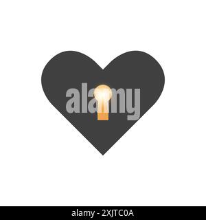 Schwarzes Herz mit Schlüsselloch - isoliertes Herzsymbol, finde den Schlüssel für die Liebe - Schwarzes Symbol der sicheren und geheimen Beziehung - offenes romantisches Herz - Vector de Stock Vektor