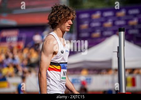 Banska Bystrica, Slowakei. Juli 2024. Der belgische Lorenzo Nys wurde am Freitag, den 19. Juli 2024, in Banska Bystrica in der Slowakei während des Hochsprungturniers bei den U18-Europameisterschaften im Leichtathletik-U18 in Aktion gezeigt. Die U18-Europameisterschaften finden vom 18. Bis 21. Juli statt. BELGA FOTO COEN SCHILDERMAN Credit: Belga Nachrichtenagentur/Alamy Live News Stockfoto