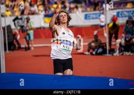 Banska Bystrica, Slowakei. Juli 2024. Der belgische Lorenzo Nys wurde am Freitag, den 19. Juli 2024, in Banska Bystrica in der Slowakei während des Hochsprungturniers bei den U18-Europameisterschaften im Leichtathletik-U18 in Aktion gezeigt. Die U18-Europameisterschaften finden vom 18. Bis 21. Juli statt. BELGA FOTO COEN SCHILDERMAN Credit: Belga Nachrichtenagentur/Alamy Live News Stockfoto