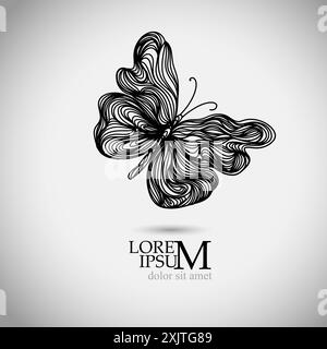 Schmetterling-Logo-Objekt. Handzeichnung Strichgrafik. Nicht AI. Vektorabbildung Stock Vektor