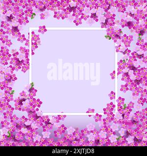 Vektor-Dekorrahmen aus Vergissmeinnots. Eine Komposition aus rosa Frühlingsblumen für romantisches Bannerdesign und Hochzeitseinladungen. Vintage-Style. Stock Vektor