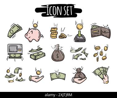 Einfacher Vektorsatz von Symbolen für Geld, Geschäft, Finanzen, Verkauf, Aktien. Schilder und Symbole für Design. Stock Vektor