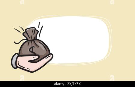 Hand- und Geldbeutel-Symbol. Einfacher Vektorhintergrund für Aufkleber, Preisschild, Etikett, Karte. Geschäft, Finanzen, Vertrieb, Aktien Stock Vektor