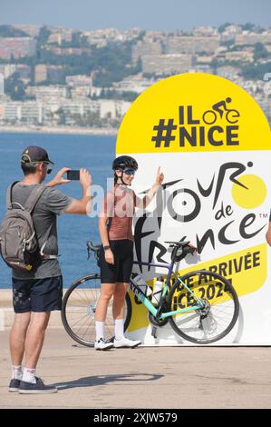 20. Juli, Nizza die Atmosphäre der historischen Ankunft der Tour de France in Nizza, Frankreich. Stockfoto