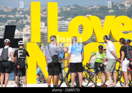 20. Juli, Nizza die Atmosphäre der historischen Ankunft der Tour de France in Nizza, Frankreich. Stockfoto