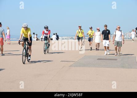 20. Juli, Nizza die Atmosphäre der historischen Ankunft der Tour de France in Nizza, Frankreich. Stockfoto