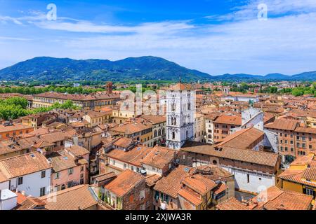 Lucca, Italien. Aus der Vogelperspektive auf die Stadt. Stockfoto