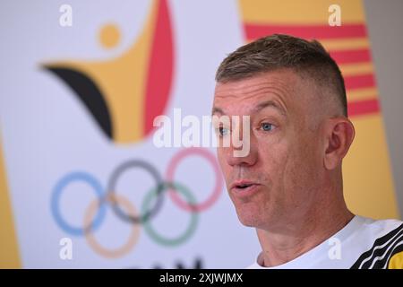 Hasselt, Belgien. Juli 2024. Der belgische Mountainbike-Trainer Filip Meirhaeghe wurde im Rahmen einer Pressekonferenz beim MEDIA Day im Team Belgium Base Camp for Track Cycling und BMX am Samstag, den 20. Juli 2024 in Hasselt, zur Vorbereitung der bevorstehenden Olympischen Spiele 2024 in Paris, vorgestellt. BELGA FOTO JOHN THYS Credit: Belga News Agency/Alamy Live News Stockfoto