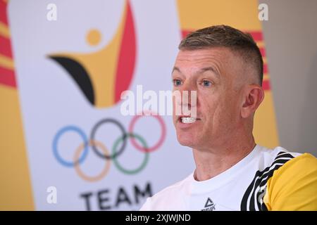 Hasselt, Belgien. Juli 2024. Der belgische Mountainbike-Trainer Filip Meirhaeghe wurde im Rahmen einer Pressekonferenz beim MEDIA Day im Team Belgium Base Camp for Track Cycling und BMX am Samstag, den 20. Juli 2024 in Hasselt, zur Vorbereitung der bevorstehenden Olympischen Spiele 2024 in Paris, vorgestellt. BELGA FOTO JOHN THYS Credit: Belga News Agency/Alamy Live News Stockfoto