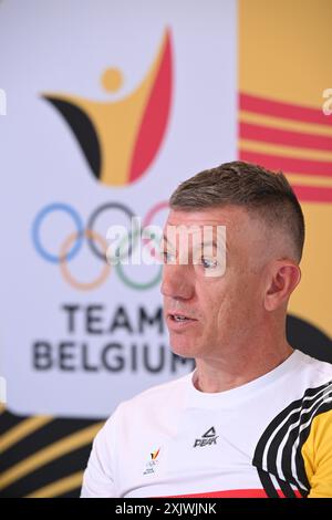 Hasselt, Belgien. Juli 2024. Der belgische Mountainbike-Trainer Filip Meirhaeghe wurde im Rahmen einer Pressekonferenz beim MEDIA Day im Team Belgium Base Camp for Track Cycling und BMX am Samstag, den 20. Juli 2024 in Hasselt, zur Vorbereitung der bevorstehenden Olympischen Spiele 2024 in Paris, vorgestellt. BELGA FOTO JOHN THYS Credit: Belga News Agency/Alamy Live News Stockfoto