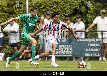 LOON OP ZAND - 20-07-2024. Sportpark De Klokkenberg. Eredivisie voetbal. Saison 2024-2025. Vorsaison, Willem II - Lommel SK (freundlich). Willem II. Spieler Emilio Kehrer, Lucas Schoofs Stockfoto