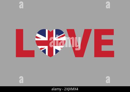 Love Word mit britischer Herzform Stock Vektor