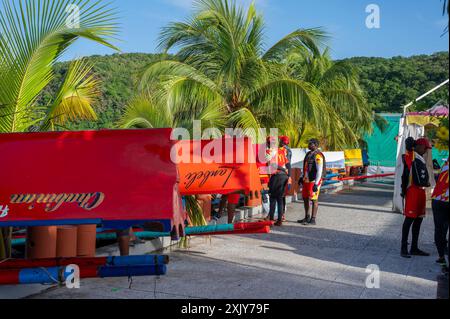 Yawl Race, Tour de Yoles 2024 en Martinique, auf Französisch-Westindien, Martinique. Arrivée aux ANSES d'Arlet, 19 Juillet 2024 Stockfoto