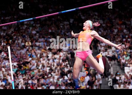 Sandi Morris aus den USA in Aktion im Women's Pole Vault Final während des London Athletics Meetings im London Stadium. Bilddatum: Samstag, 20. Juli 2024. Stockfoto