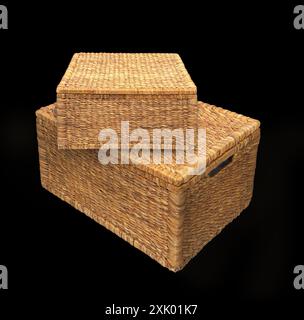 wicker Box isoliert auf schwarzem Hintergrund Stockfoto