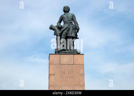 Denkmal für Peter den Großen (1910 geschaffen) Close-up, Vyborg, Region Leningrad, Russland Stockfoto