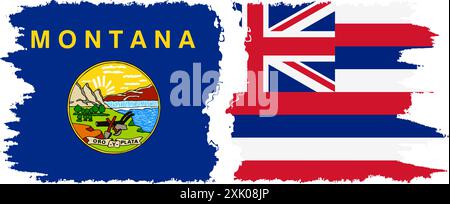 Hawaii und Montana staaten Grunge Pinsel Flags Verbindung, Vektor Stock Vektor