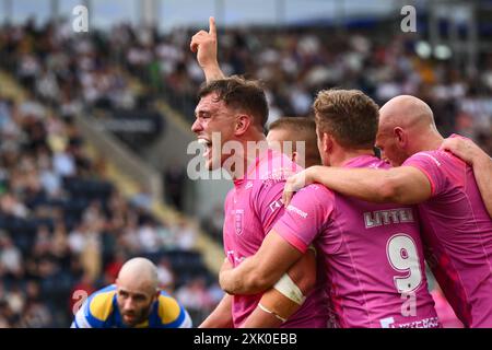 Jai Whitbread von Hull KR feiert seinen Versuch während des Spiels Leeds Rhinos gegen Hull KR in der Betfred Super League Runde 18 im Headingley Stadium, Leeds, Großbritannien, 20. Juli 2024 (Foto: Craig Thomas/News Images) in, am 20. Juli 2024. (Foto: Craig Thomas/News Images/SIPA USA) Credit: SIPA USA/Alamy Live News Stockfoto