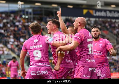 Jai Whitbread von Hull KR feiert seinen Versuch während des Spiels Leeds Rhinos gegen Hull KR in der Betfred Super League Runde 18 im Headingley Stadium, Leeds, Großbritannien, 20. Juli 2024 (Foto: Craig Thomas/News Images) in, am 20. Juli 2024. (Foto: Craig Thomas/News Images/SIPA USA) Credit: SIPA USA/Alamy Live News Stockfoto