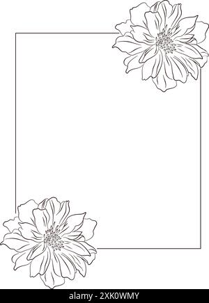 Rechteckige Rahmenschablone mit Blumenrand und verzierten Ecken Stock Vektor