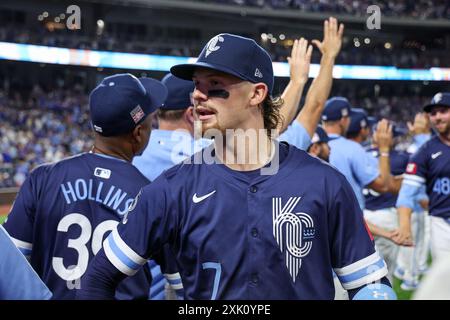 19. Juli 2024: Kansas City Royals Shortstop Bobby Witt Jr. (7), nachdem die Kansas City Royals die Chicago White Sox 7-1 im Kauffman Stadium in Kansas City, MO, besiegt hatten. David Smith/CSM Stockfoto