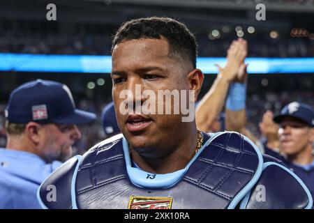 Kansas City, MO, USA. Juli 2024. Salvador Perez (13), nachdem die Kansas City Royals die Chicago White Sox 7-1 im Kauffman Stadium in Kansas City, MO, besiegten. David Smith/CSM/Alamy Live News Stockfoto