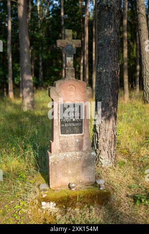 Kreuzförmige Gedenkstätte für Josef Rosner, einen österreichisch-ungarischen Soldaten, der 1915 in Russland starb. In der Nähe von Křelovice-Mydlovary, Westböhmen. Stockfoto