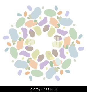 Abstrakte Farbpunkte Rahmen, Rahmen, Kreis aus ungleichmäßigen Klumpen, Tropfen, Flecken, Flecken, Flecken, Spritzer. Flieder-, Violett-, Blumen- und Lavendelfarben. Rund Stock Vektor