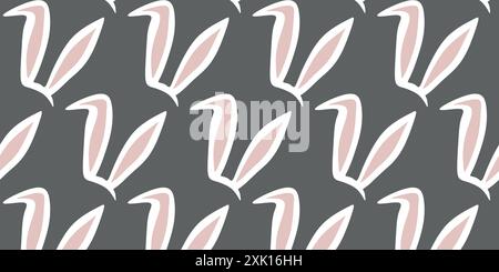 Nahtloser Musterhintergrund mit Osterhasenohren isoliert auf grauer Hintergrund Vektor-Illustration. Flache Zeichentrickvorlage für Frühlingsfeier Texti Stock Vektor