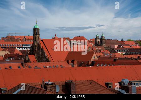 Panoramablick auf die Nürnberger Altstadt und die Kirche unserer Lieben Frau, Deutschland. Stockfoto