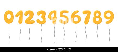 Referenzkreise Zahlen Vektorsatz. Flache Heliumballons isoliert auf weißem Hintergrund. Aufblasbare Ziffern von 0 bis 9 in Zeichenfolge für Geburtstag, Verkauf Stock Vektor