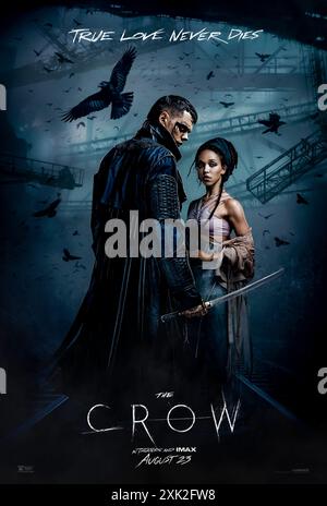 The Crow (2024) von Rupert Sanders mit Bill Skarsgård, Danny Huston und FKA Twigs. Die Seelenverwandten Eric Draven und Shelly Webster werden brutal ermordet. Da Eric die Chance hat, seine wahre Liebe zu retten, indem er sich opfert, macht er sich auf den Weg, Rache zu suchen, indem er die Welten der Lebenden und Toten durchquert, um die falschen Dinge wieder in Ordnung zu bringen. US Advance Poster.***NUR FÜR REDAKTIONELLE ZWECKE*** Credit: BFA / Lionsgate Stockfoto