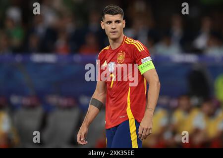 Berlin, Deutschland, 14. Juli 2024. Alvaro Morata aus Spanien reagiert beim Endspiel der UEFA-Europameisterschaften im Berliner Olympiastadion. Foto: Jonathan Moscrop / Sportimage Stockfoto