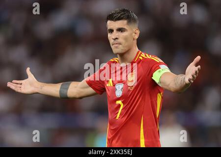 Berlin, Deutschland, 14. Juli 2024. Alvaro Morata aus Spanien reagiert beim Endspiel der UEFA-Europameisterschaften im Berliner Olympiastadion. Foto: Jonathan Moscrop / Sportimage Stockfoto