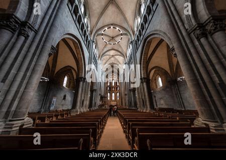 GENF, Schweiz - das atemberaubende architektonische Gebäude der Kathedrale Saint Pierre, eingebettet im Herzen der Genfer Altstadt. Aufgrund seiner langen Bauzeit, die mehrere Jahrhunderte umfasst, ist es ein bedeutendes Symbol für die reiche religiöse Geschichte der Stadt. Dies war auch die adoptierte Heimatkirche von Johannes Calvin, einem der Führer der protestantischen Reformation, was ihre historische und religiöse Bedeutung weiter unterstreicht. Stockfoto