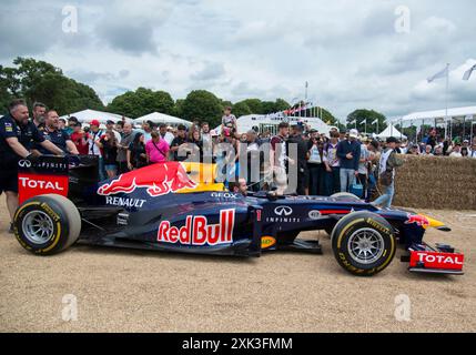 Goodwood – der RB8-Wagen Christian Horner, Leiter und CEO des Red Bull Racing Teams, wurde für den Aufstieg in den Bergen beim 20. Jahrestag von Red Bull Racing verwendet Stockfoto