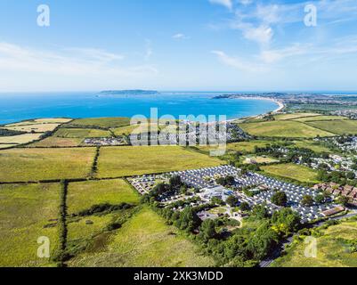 Luftaufnahme von Preston und Weymouth aus Osmington Hill, Dorset, England Stockfoto
