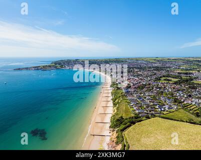 Swanage von Ballard Cliff aus einer Drohne, Jurassic Coast, Dorset Coast, Poole, England Stockfoto