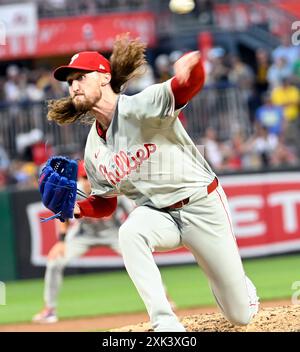 Pittsburgh, Usa. Juli 2024. Philadelphia Phillies Pitcher Seranthony Domínguez (58) wirft am Samstag, den 20. Juli 2024 in Pittsburgh im PNC Park das neunte Inning des Pittsburgh Pirates 4-1-Sieges. Foto: Archie Carpenter/UPI Credit: UPI/Alamy Live News Stockfoto